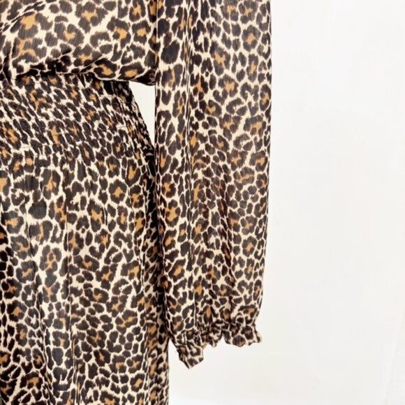 J. Crew Leopard Ruffle Neck Long Sleeve Peasant Midi Dress Medium - Picture 6 of 10
